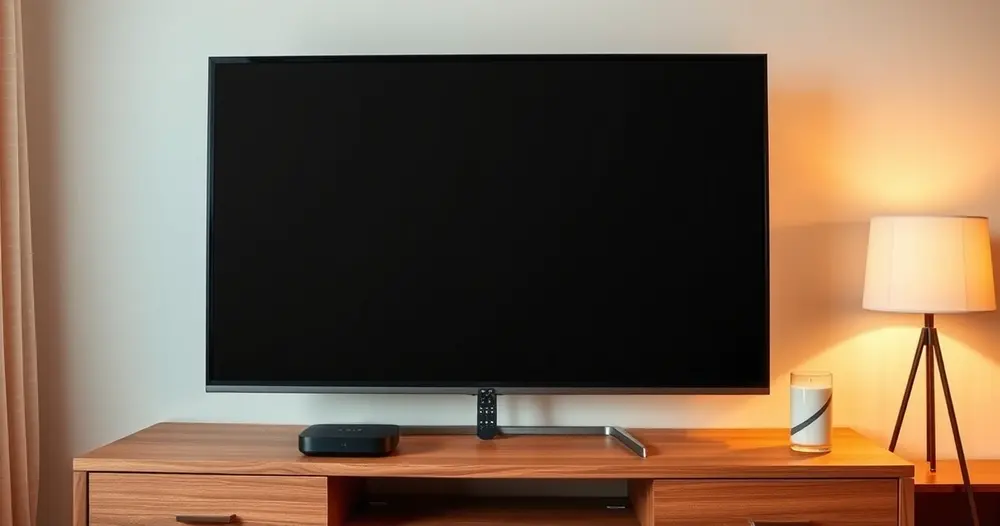 televisão com aparelho de streaming conectado no console da sala